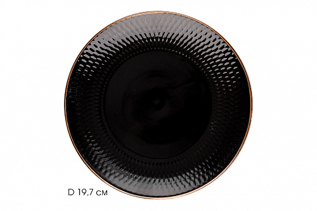 Тарелка десертная 19,7см LUCKY Точки металлическая кайма плоская черный керамика 000000000001211248