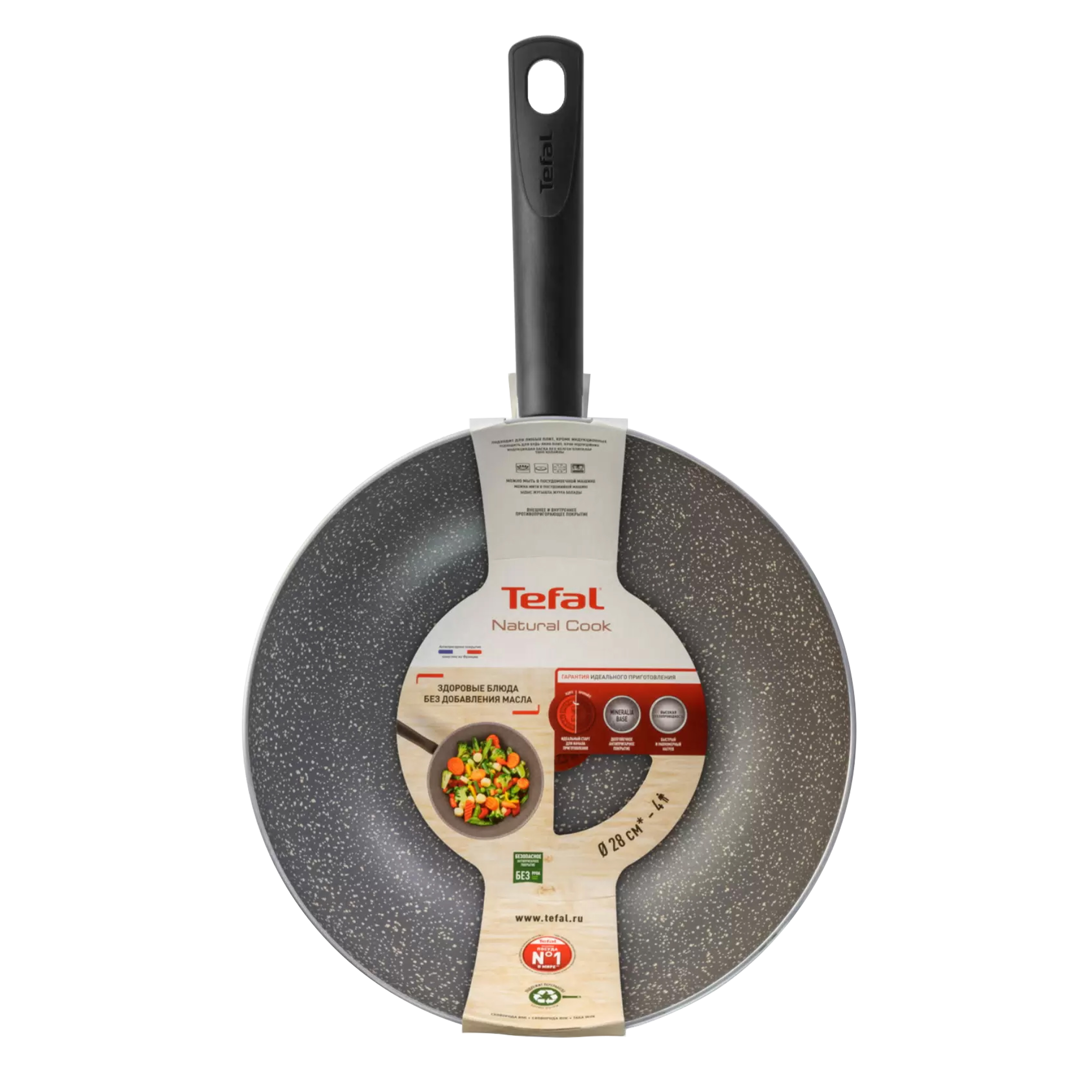 Сковорода Вок 28см TEFAL Natural Cook антипригарное покрытие алюминий 042  11 628/042 13 628, купить в интернет магазине Посуда Центр | Артикул  000000000001211205