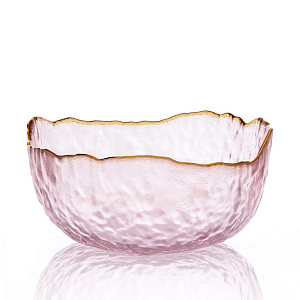 Салатник 13см/350мл LUCKY маленький розовый с золотой каймой стекло 000000000001215290