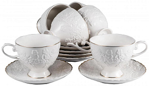 Набор чайный 12 предметов (чашка 220мл-6шт/блюдце-6шт) BALSFORD ГРАЦИЯ рельеф подарочная упаковка фарфор 000000000001209924