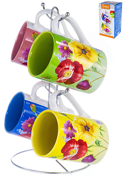 Набор кружек,4шт,310мл,мет/ст,пд/уп,ХРИЗАНТЕМА,111-09001 000000000001178503