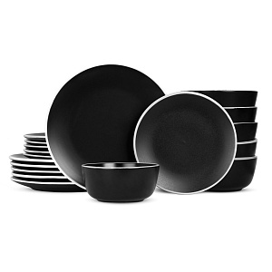 Набор столовой посуды 18 предметов черный с белой окантовкой керамика 000000000001221529