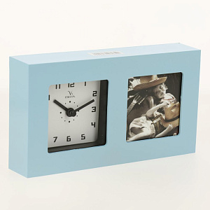 Часы настольные 6409  фоторамка, голубые 000000000001158337