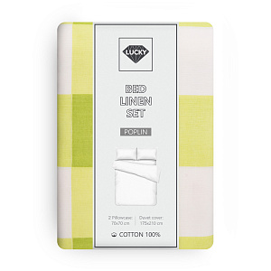 Комплект постельного белья 2,0сп LUCKY (пододеяльник, наволочки 70х70см-2шт) клетка фисташковый хлопок 100% 000000000001217150