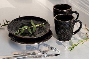 Салатник 13,6см/600мл LUCKY Точки металлическая кайма черный керамика 000000000001211250