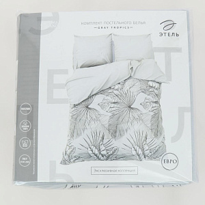 Комплект постельного белья Евро ЭТЕЛЬ Gray tropics пододеяльник 200х215см простынь 220х240см наволочки 70х70см-2шт хлопок 000000000001211278