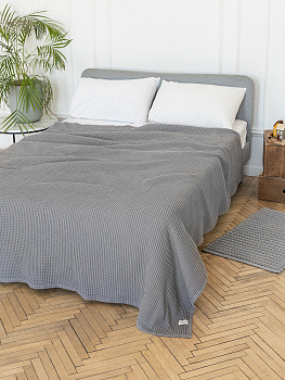 Покрывало 200x220см DE'NASTIA вафельное серый хлопок 000000000001230297