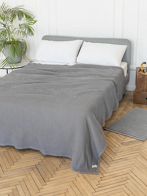 Покрывало 200x220см DE'NASTIA вафельное серый хлопок 000000000001230297