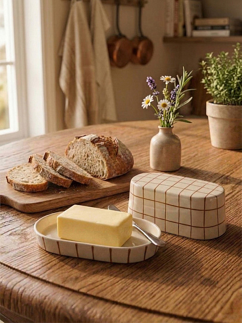 Масленка с крышкой 15,6x9,4x6,5см DE'NASTIA lattice коричневый керамика CE00674 000000000001231353