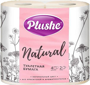 Бумага туалетеная 4шт 18м PLUSHE Natural 2х слойная 000000000001215217