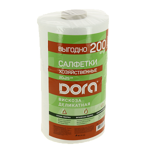 Салфетки в рулоне 200шт 20х25см DORA спанлейс 000000000001207350