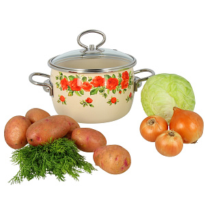 Кастрюля 2л VITROSS Rosa сферическая форма слоновая кость эмалированная сталь 000000000001101621