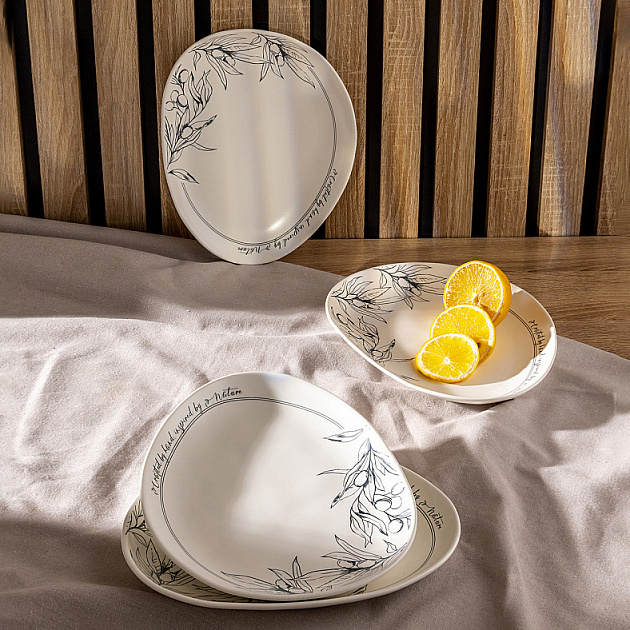 Набор тарелок обеденных 4шт 24,7x19,5x2,7см DE'NASTIA Оливки черно-белый фарфор 000000000001225120