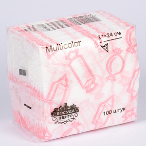 Салфетка бумажная 24x24см 100 листов белая с рисунком, однослойная перфорированная, PC05163 000000000001188387