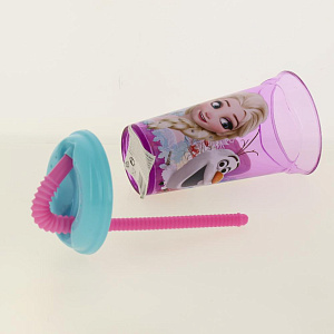 Стакан пластиковый 400мл с соломинкой и крышкой прозрачный Холодное сердце Цветы Stor 265193/86831 000000000001193188