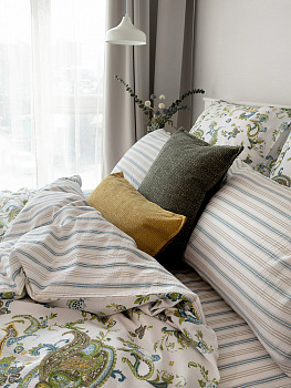 Комплект постельного бельяЕвроDE'NASTIA(пододеяльник200х220простыня230х260наволочки50x70см2шт70х70см2шт)BotehОгурцыПолоскаБелыйЗеленыйСинийЖатыйХлопок 000000000001227510