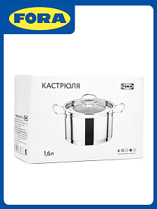 Кастрюля 1,6л FORA нержавеющая сталь/стекло 000000000001222993