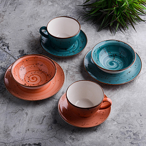 Набор столовой посуды 8 предметов TULU PORSELEN Turquoise/Coral фарфор 000000000001212344