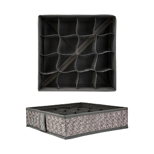 Набор органайзеров для хранения нижнего белья/носков 2шт 33х33х10см  ручка из ткани 16 ячеек + 5 ячеек разделителями меандр серый флизелин/картон 000000000001221541