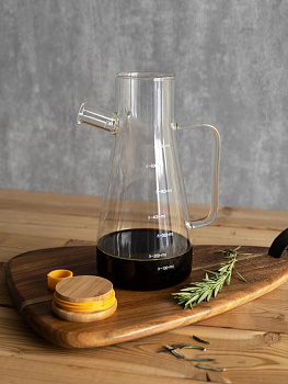 Графин 650мл LUCKY с бамбуковой крышкой боросиликатное жаропрочное стекло 000000000001217903