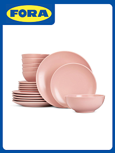 Набор столовой посуды 18 предметов FORA розовый керамика 000000000001223055