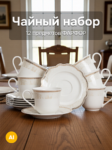 Набор чайный 12 предметов (чашка 220мл-6шт/блюдце 16см-6шт) Stephanie с перламутром золото фарфор 000000000001219793