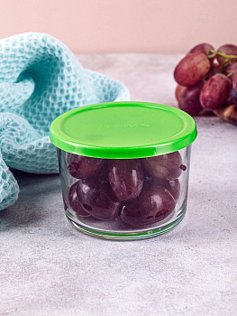 BASIC Контейнер 220мл 8,5х8,5х6см PASABAHCE зеленая крышка стекло 000000000001158129