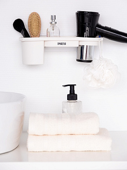 Держатель-полочка для фена DE'NASTIA на липучке белый полипропилен 000000000001211581