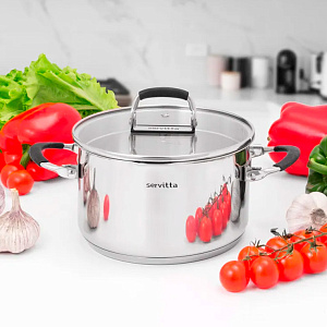 Кастрюля 5,8л SERVITTA Terso с крышкой ручки-трансформер носик для слива нержавеющая сталь 000000000001219681