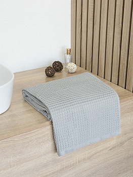 Полотенце вафельное 50x90см DE'NASTIA для бани/сауны 300гр светло-серый хлопок 000000000001228559