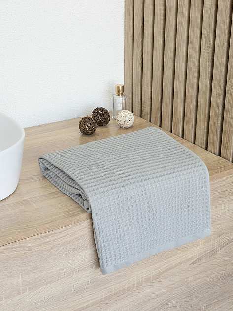 Полотенце вафельное 50x90см DE'NASTIA для бани/сауны 300гр светло-серый хлопок 000000000001228559