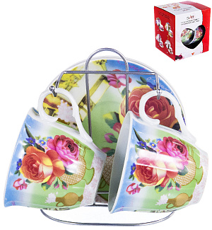 Сервиз чайный 4 предмета (чашки 220мл) OLAFF Ваза цветы Флора подставка подарочная упаковка фарфор 000000000001197826