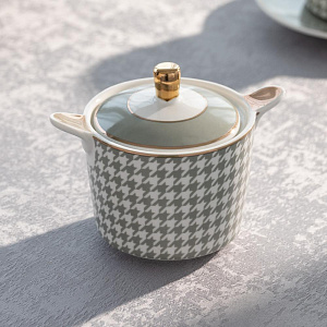 Сахарница 300мл DE'NASTIA Гусиная лапка белый/мятный фарфор 000000000001221005