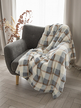 Плед 200x220см DE'NASTIA Mink 2 слоя бежевый/голубой полиэстер 000000000001231167