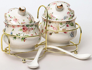 Набор сахарниц 2шт Balsford СТЕФАНИЯ с ложками на металлической подставке подарочная упаковка фарфор 176-42027 000000000001203928