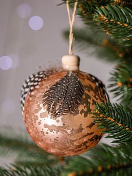 Набор новогодних шаров 3шт 8см с пером и деревянным крючком шампань пластик 000000000001209020