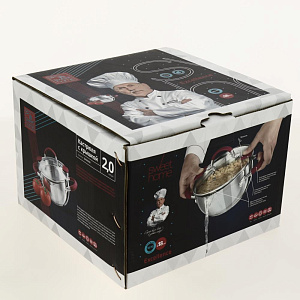 Кастрюля из нержавеющей стали, стеклянная крышка с силиконовыми прихватками и пароотводом 2л Exellence Sweet Home SH08008 000000000001191174