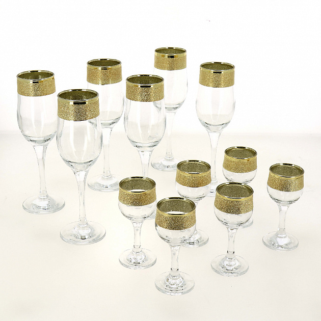 Набор 12 предметов ПРОМСИЗ Золотой карат (шампанское + водка) стекло 000000000001190680