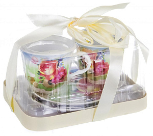 Сервиз чайный 4 предмета (чашки 220мл) OLAFF Ваза с цветами Флора подарочная упаковка фарфор 000000000001197818