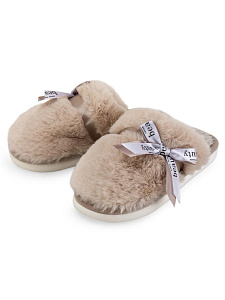 Тапочки домашние 38-39 женские меховые атласный бант бежевый полиэстер/ПВХ 000000000001228918