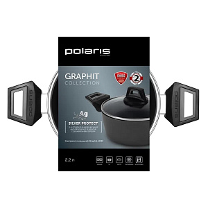 Кастрюля 2,2л POLARIS Graphit-20C Графитовый индукция антипригарное покрытие SILVER PROTECT бакелитовая ручка Soft touch кованный алюминий 000000000001220317