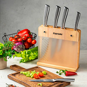Набор кухонных ножей 5шт с подставкой ESPRADO Alivio нержавеющая сталь Набор кухонных ножей 5шт с подставкой ESPRADO Alivio нержавеющая сталь 000000000001211537