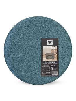 Пуфик складной 38х33см круглый голубой велюр 000000000001226424