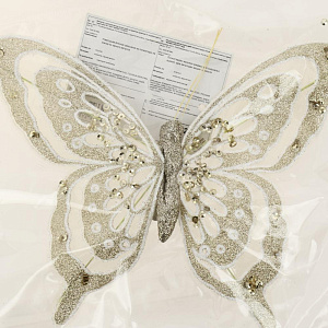 Новогоднее ёлочное украшение Бабочка в золоте из полиэстера на клипсе из черного металла 18,5x14x1см 82245 000000000001201779