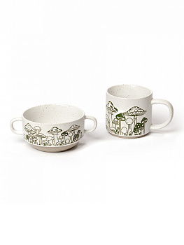 Набор столовой посуды DE'NASTIA breakfast (кружка 360мл/тарелка 380мл) Грибы зеленый керамика 000000000001231321