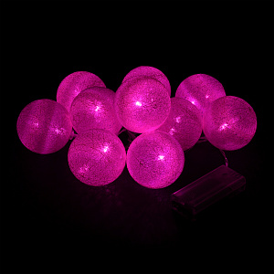 Гирлянда электрическая 1,5м(+0,5м шнур) 10 LED ламп VEGAS Нить Хлопковые шары розовый свет прозрачный провод мерцание АА-2шт (не входят в комплект) 000000000001214524