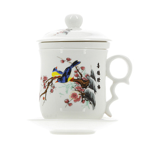 Кружка с блюдцем и ситом Птицы на ветке ТимА 000000000001132893