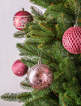 Набор новогодних шаров 12шт 8см розовый пластик 000000000001209028