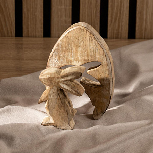 Декоративная фигурка 15x10x2,5см DE'NASTIA Зайка в яйце серый дерево манго 000000000001225945