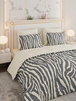 Комплект постельного белья 1,5сп LUCKY (пододеяльник 145х215см, простыня 150х220см, наволочка 70х70см-1шт) Зебра сатин хлопок 000000000001225218